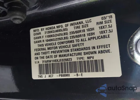 2018 Honda Cr-V Ex-L/Ex-L Navi from USA, damaged, VIN 7FARW1H8XJE028823
